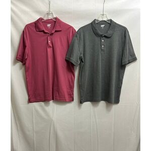 Lands End Mens 2 Pack Polos Medium Traditional Fit Gray Pink Cotton Short Slv